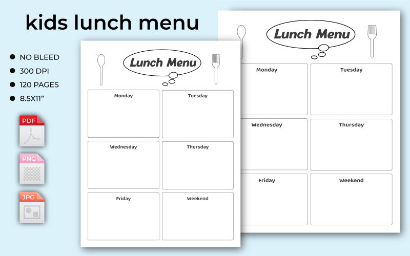 Menu na lunch Tygodniowy Planer Posiłków