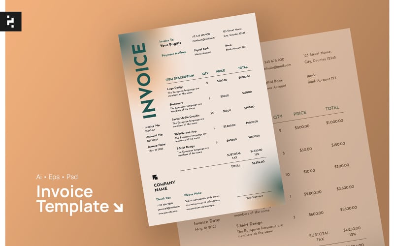 Modern Invoice Design Template #307037 - TemplateMonster