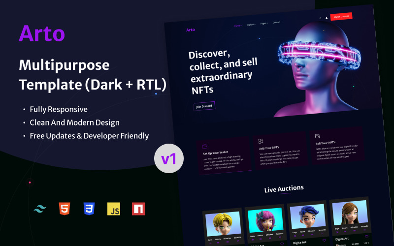Arto - Tailwind CSS NFT HTML-målsidamall