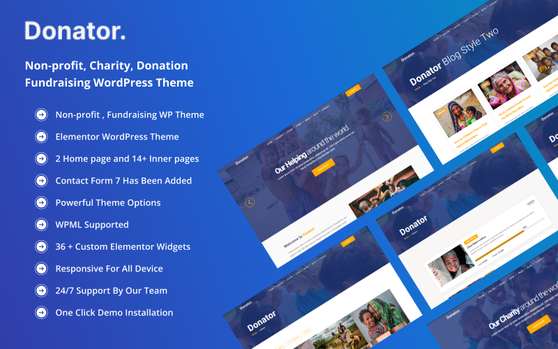 Donateur-liefdadigheid Fondsenwerving Non-profit WordPress-thema.