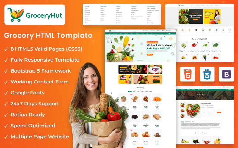 Grocery Hut - Modello di sito Web HTML reattivo per e-commerce