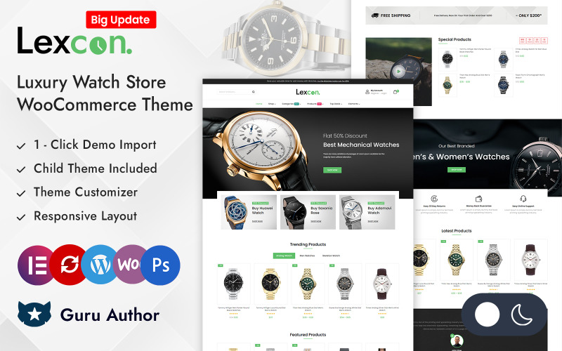 Lexcon - Tema responsivo WooCommerce da loja de relógios de pulso Elementor