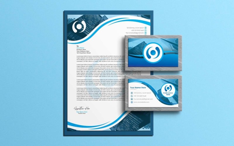 Creative And Modern Luxury  Blue Letterhead And Business Card Design - Corporate Identity