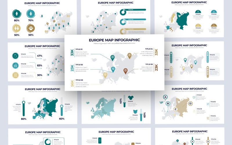 Mapa Evropy vektorové Infographic PowerPoint šablony