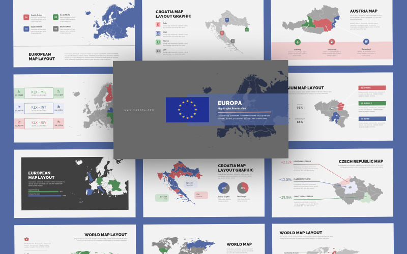 Modèle PowerPoint d'infographie de vecteur propre de carte de l'Europe