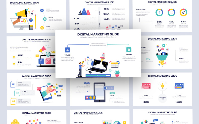Шаблон Google Slides для векторной инфографики цифрового маркетинга
