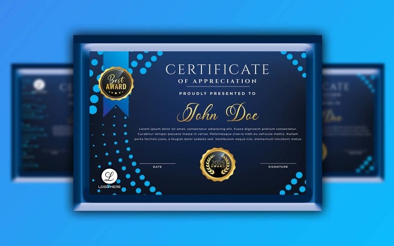 Modern Luxury Black And Blue Smart looking - Certificate Template