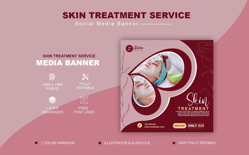 皮肤治疗服务社交媒体后期设计或网页横幅模板 - 社交媒体模板