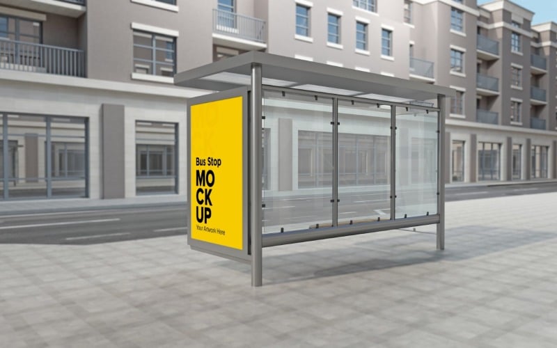 Modello di mockup per insegne pubblicitarie all'aperto per pensiline per autobus urbani con vista laterale