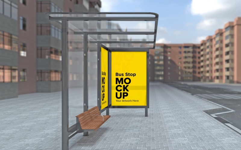 Afternoon View Bus Stop Sign Mockup
