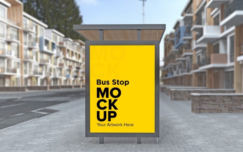 Arrêt De Bus Après-midi Avec Maquette De Panneau D'affichage Publicitaire.