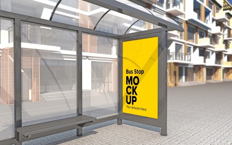 Classical View Bus Stop With Advertising Billboard Mockup.