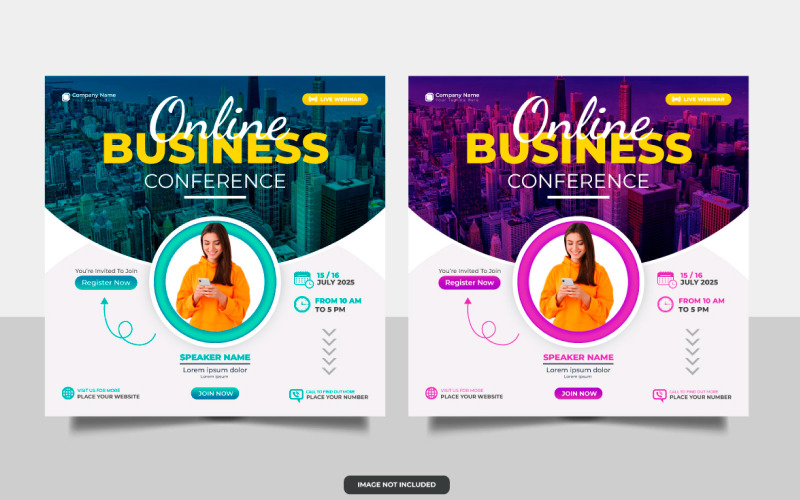 Corporate business konferens flyer eller horisontell flyer och inbjudan banner live webinar designer