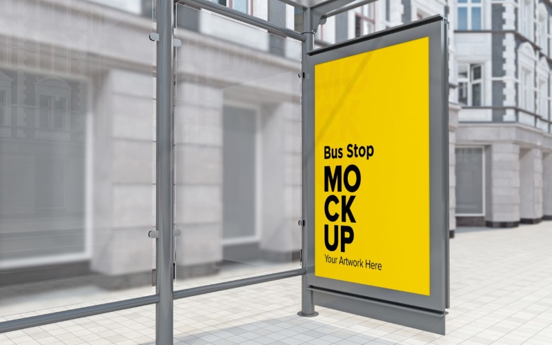 Maquette d'arrêt de bus avec panneau publicitaire