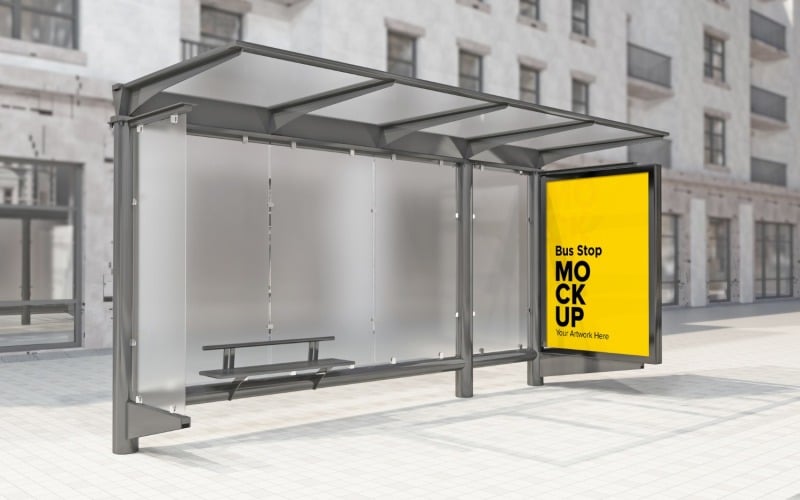 Verschwommenes Glas Wartehäuschen mit Beschilderung Mockup