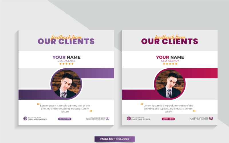 vásárlói visszajelzés, ajánlás a közösségi médiában, web banner sablon Tervezési ötlet