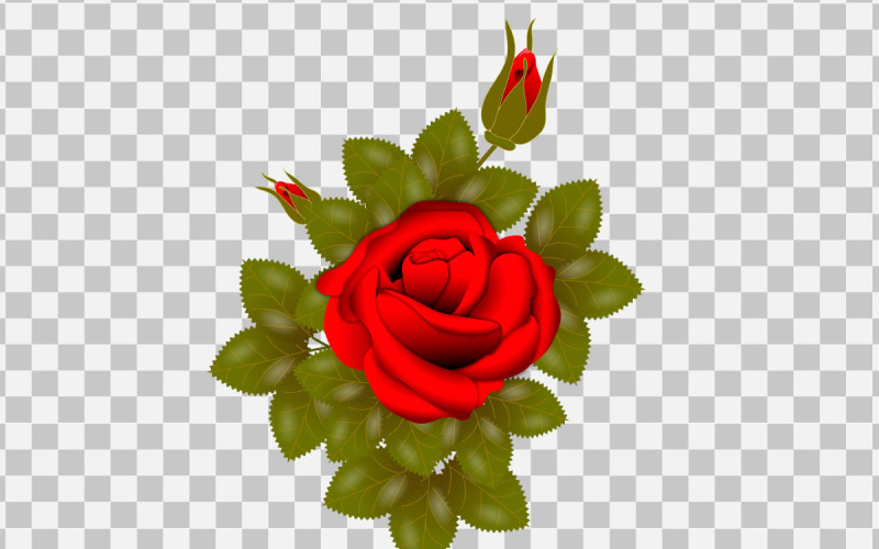 Rosa foglia di rosa realistica e bocciolo con fiori rossi