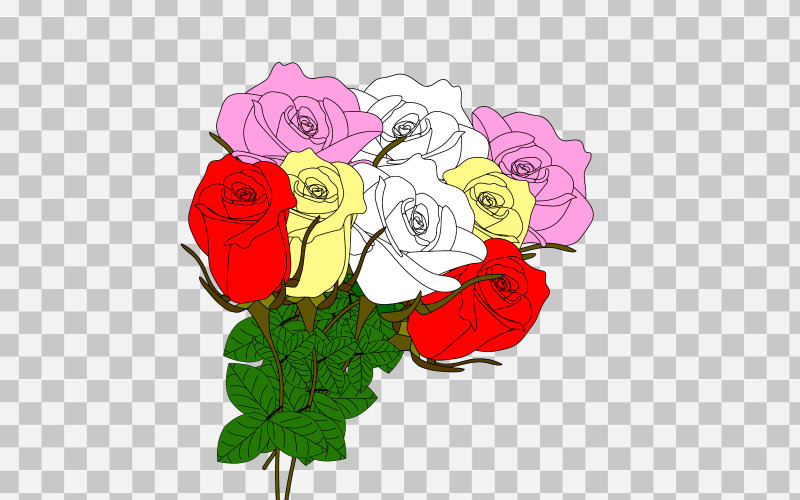 Vector red rose realistic rose bouquet with flowers