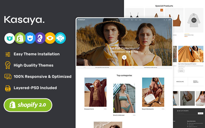 Kasaya - Moda ve Butik Mağazası Shopify OS2.0 Çok Amaçlı Duyarlı Tema