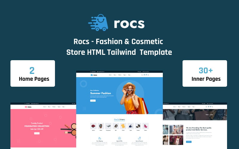 Rocs - Modèle Tailwind HTML5 pour magasin de mode et de cosmétiques