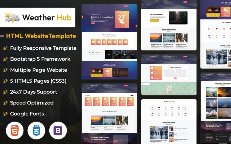 Weather Hub – responzivní HTML šablona