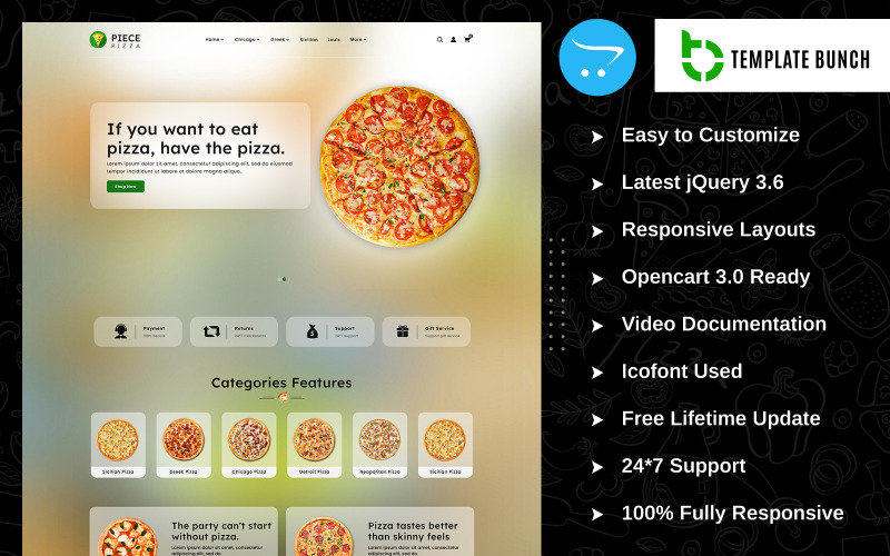 Piece Pizza - 用于电子商务的响应式 OpenCart 主题