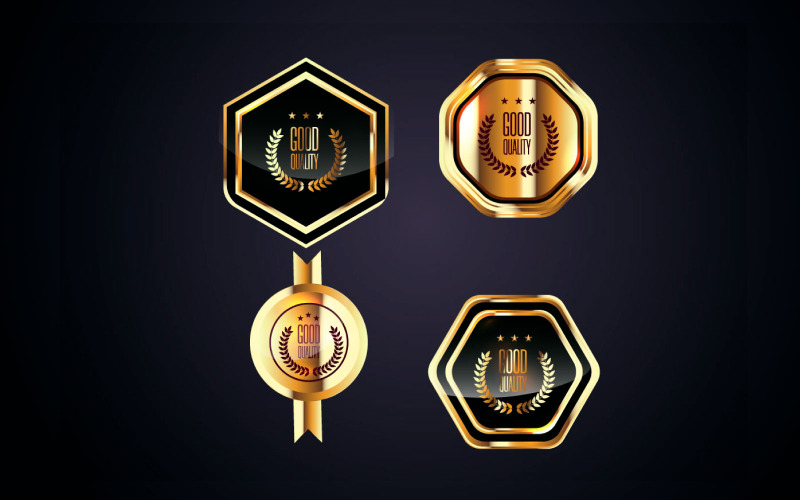 Coleção de conjunto de rótulos de qualidade premium de luxo Golden Badge Conceito de vetor