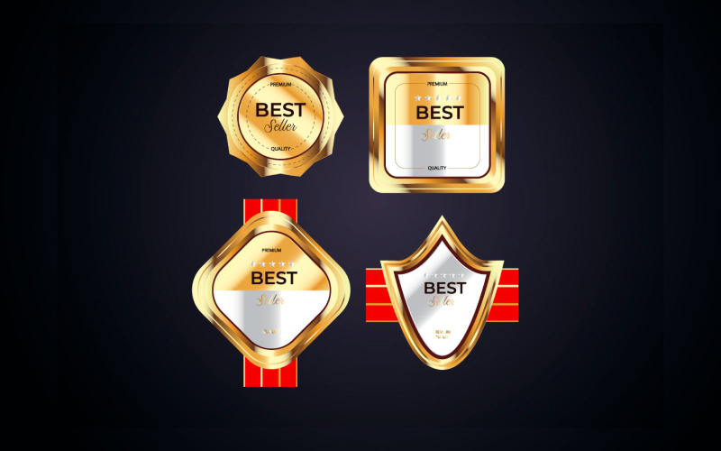 Las insignias doradas sellan las etiquetas de calidad. sello premium de insignia de medalla de venta