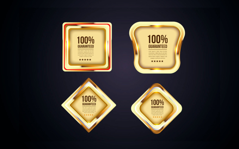 Vector gouden badges verzegelen kwaliteitslabels. verkoop medaille badge premium stempel idee