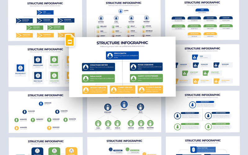 Modelo de Apresentações Google de Infográfico de Estrutura de Equipe