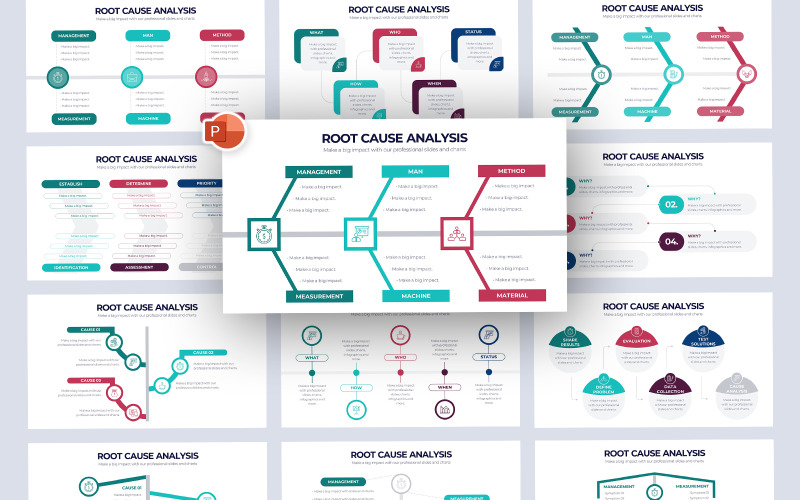 Modelo de PowerPoint de infográfico de análise de causa raiz