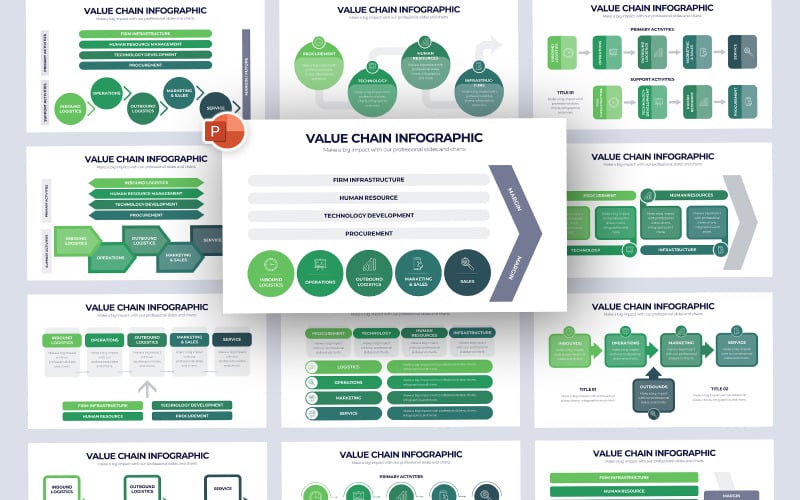 Modelo de PowerPoint de Infográfico de Cadeia de Valor