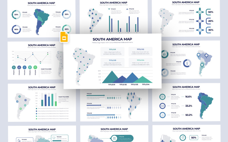 Plantilla de diapositivas de Google de infografía vectorial de mapa de América del Sur