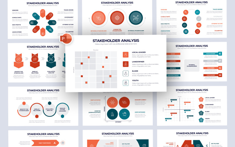 Plantilla de PowerPoint infografía de análisis de partes interesadas