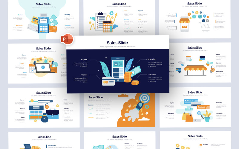 Verkoop Vector Infographic PowerPoint-sjabloon
