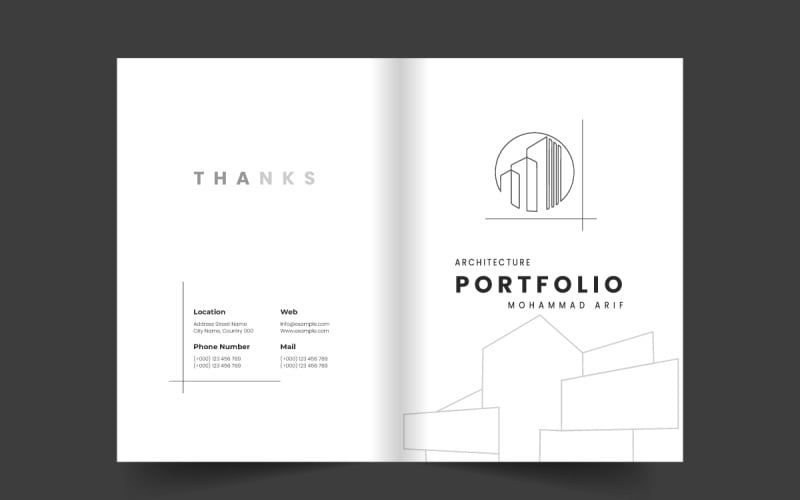Modello di portfolio per l'edilizia e l'architettura o layout di copertina della brochure del portfolio