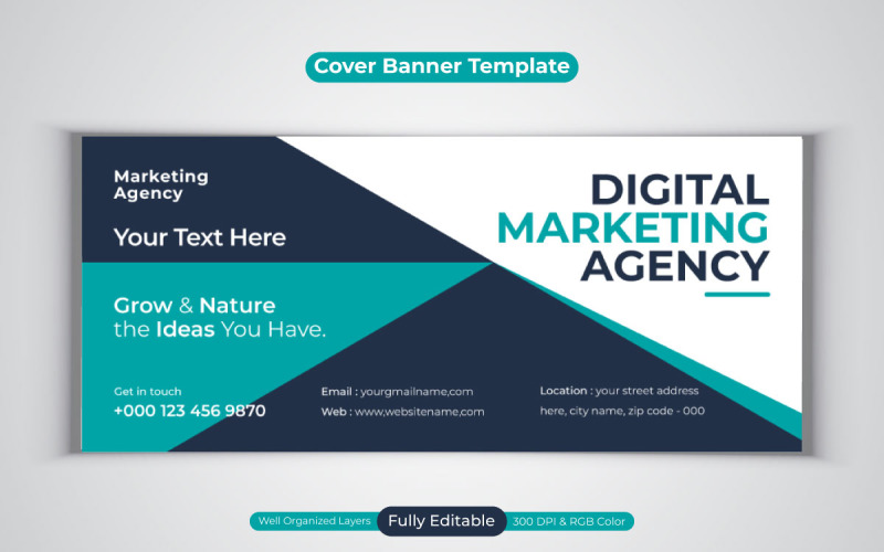 Banner de mídia social de agência de marketing digital para modelo de capa do Facebook