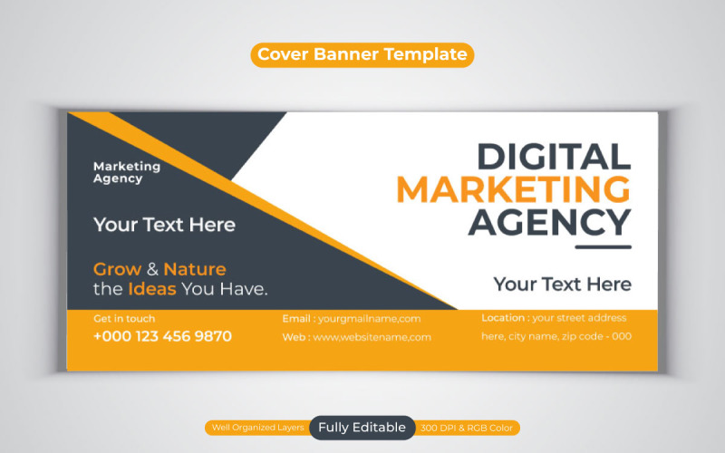 Design del modello di agenzia di marketing creativo \digitale per il banner di copertina di Facebook