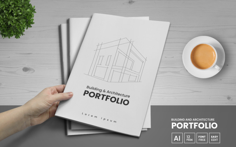 Minimális építészeti portfóliósablon és épülettechnológiai portfólió-elrendezés tervezése