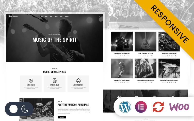 Musicvid - Музыка, инструменты и художник Elementor WordPress Responsive Theme