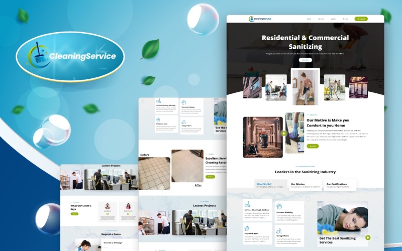 Szablon usługi sprzątania — interfejs użytkownika Adobe XD