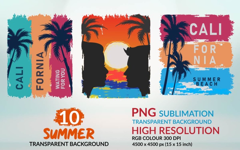 Zachód słońca na plaży PNG kolorowy pakiet sublimacji