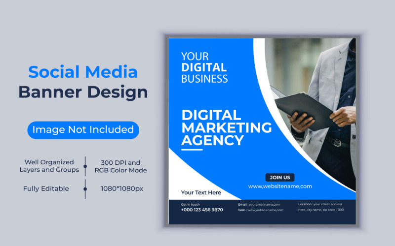 Cyfrowa agencja marketingowa Social Media Business Banner Design Vector Template