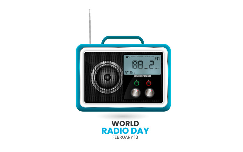 Día mundial de la radio con ilustración de concepto de diseño de radio realista en estilo plano, aislado