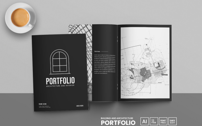 Minimale Gebäude- und Architektur-Portfolio-Vorlage und Innenarchitektur-Portfolio oder Broschüre