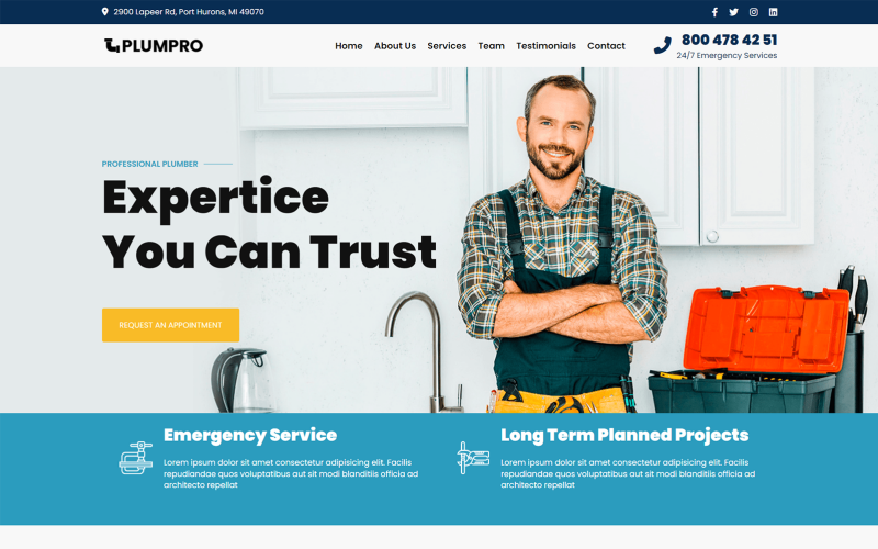 Plumpro - Modèle de page de destination HTML5 pour le service de plombier