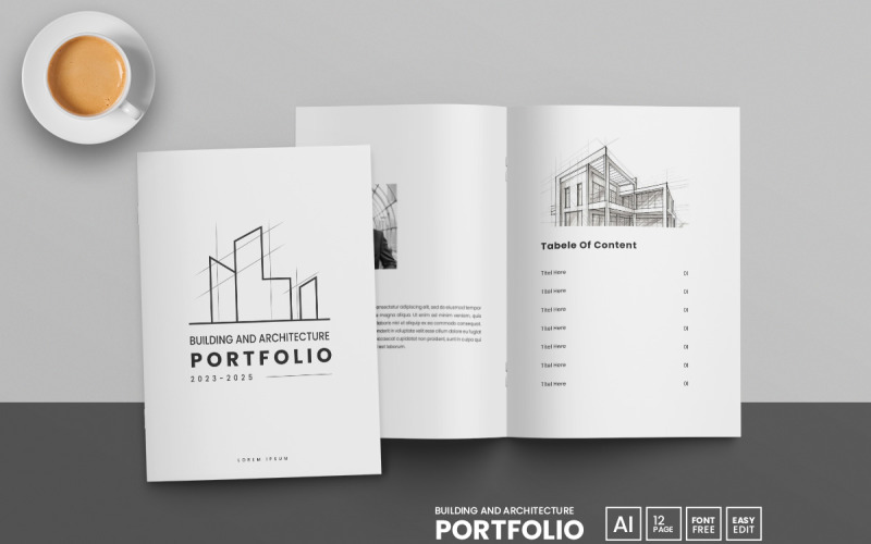 Design del modello di portfolio di architettura e layout del portfolio di interni, linee guida del marchio