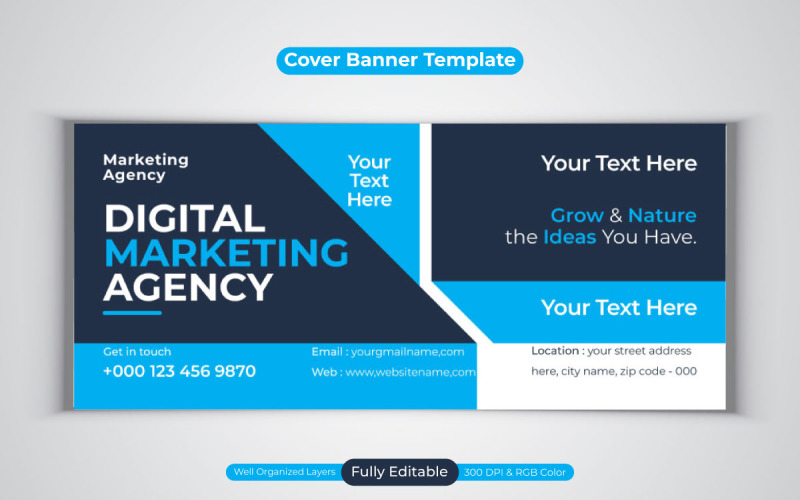 Diseño de agencia de marketing digital profesional creativo para banner de portada de Facebook