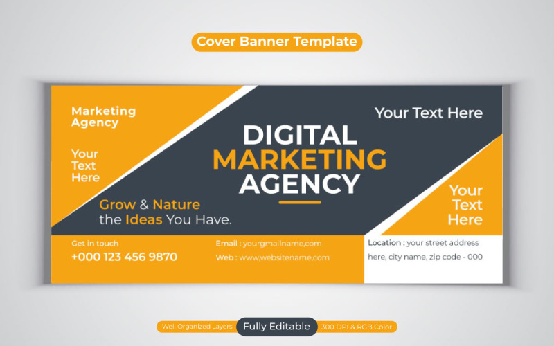 Idea creativa Nueva agencia de marketing digital Diseño vectorial para banner de portada de Facebook