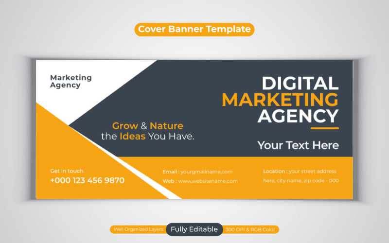Новый дизайн шаблона агентства цифрового маркетинга для баннера обложки Facebook